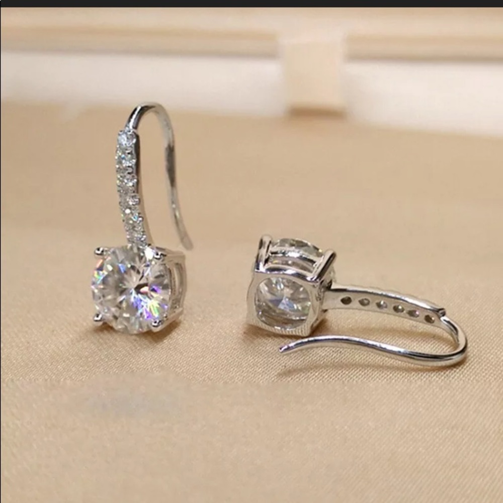.925 Sterling Silver White Sapphire Drop Earrings - Picture 4 of 9